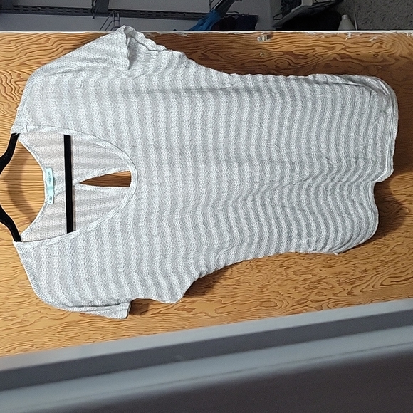 Metallic silver and white striped dolman sleeve tee - Picture 1 of 7